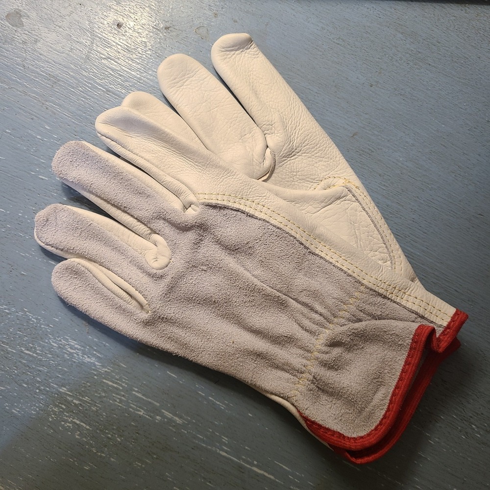 Premium Kidskin Goat Leather and Suede Unlined Work Gloves Mens Small Ivory
